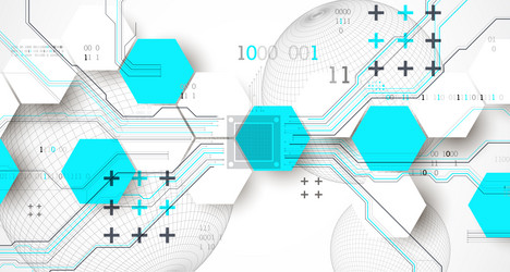 abstract circuit board background with hexagons vector image