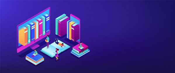 e-library isometric 3d banner header vector image