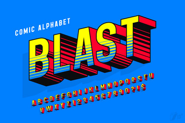 original 3d comical alphabet design retro vector image