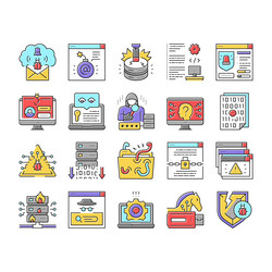 Cyber security system technology icons set Vector Image