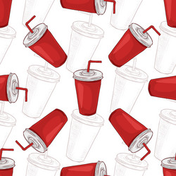 seamless pattern cola cup scetch and color vector image