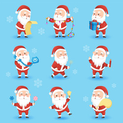 Set festive christmas icons with funny santa vector