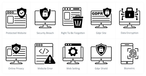 a set of 10 gdpr icons as protected website vector image