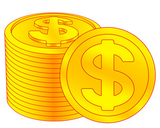 Realistic 3d gold dollar coin isolated Royalty Free Vector