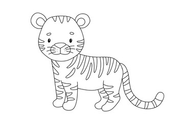 cute tiger in line style drawing african baby vector