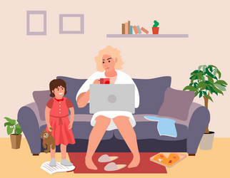 Working mother feeling tired while at home vector