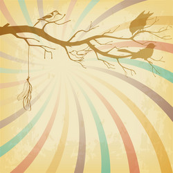 grungy retro background with tree branch and birds vector