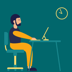 Business man sitting desk work laptop computer vector