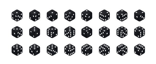 Isometric dice variants black game cubes isolated vector