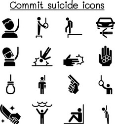 Commit suicide icon set vector