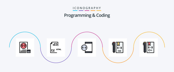 Programming and coding line filled flat 5 icon vector