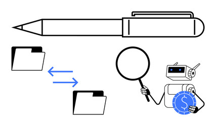 robot analyzing file exchange process while vector image