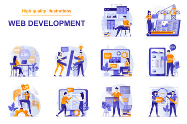 Ui ux design web concept with people scenes set Vector Image