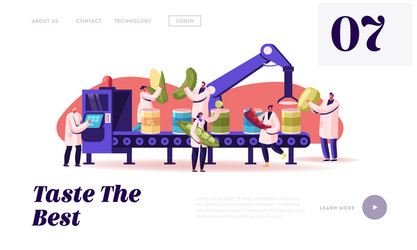 canning factory working process website landing vector
