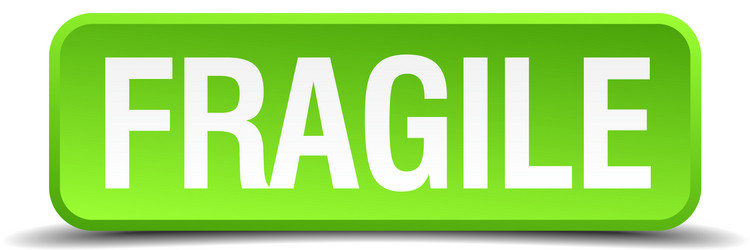 Fragile green 3d realistic square isolated button vector