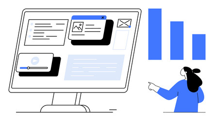 digital workspace with computer monitor and graphs vector image