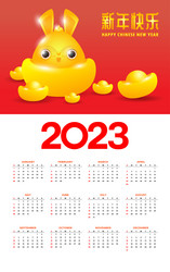 Happy chinese new year 2023 calendar cute rabbit Vector Image
