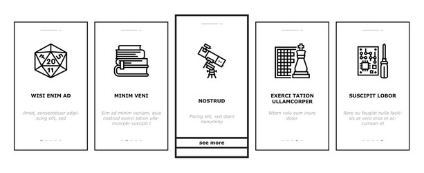 geek nerd and gamer onboarding icons set vector image