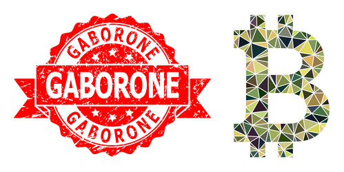 Textured gaborone stamp seal and bitcoin lowpoly vector