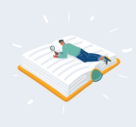 Man lay on big giant book vector