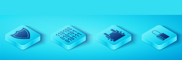 set isometric shield binary code safe vector image
