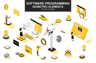 software programming bundle of isometric elements vector