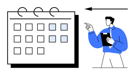 man pointing towards calendar representing vector image