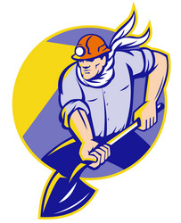 coal miner hardhat digging shovel retro vector