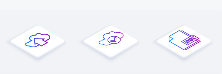 Set isometric line cloud upload with check vector