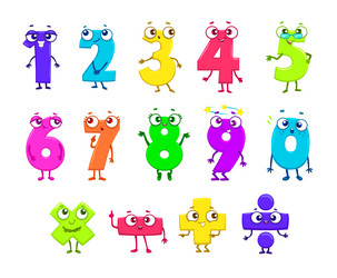 Set of cute number characters math symbols Vector Image