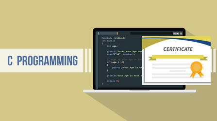 c programming language with certificate paper vector image