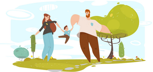 Happy father and mother playing with son in garden vector