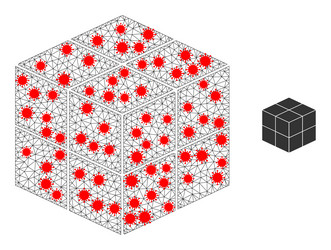 Polygonal network 3d cube icon with virus elements vector