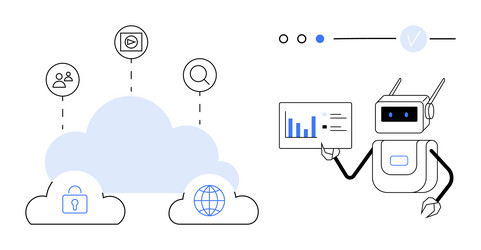 robot analyzing cloud data insights vector image