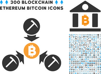 Bitcoin mining pool flat icon with collection vector