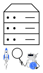 robot analyzing data from server rack vector image