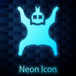 Glowing neon bear skin icon isolated on brick wall vector