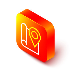 isometric line folded map with location marker vector image