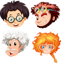 four heads people with glasses vector