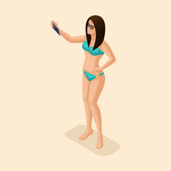 Isometric girl in a bright swimsuit beach sea vector