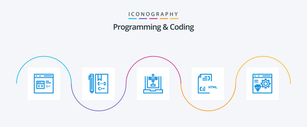 programming and coding blue 5 icon pack including vector image