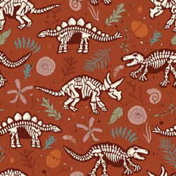 Dinosaur skeleton fossils seamless pattern vector