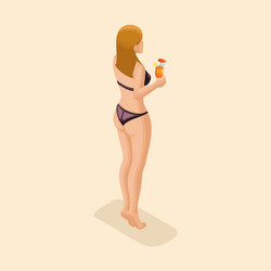 Isometric girl in a bright swimsuit beach sea vector