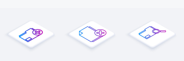 Set isometric line add new folder delete file vector