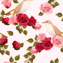 Seamless pattern with birds and roses Royalty Free Vector