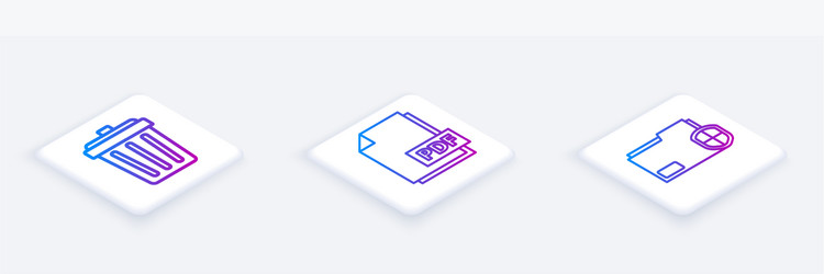 set isometric line trash can pdf file document vector image