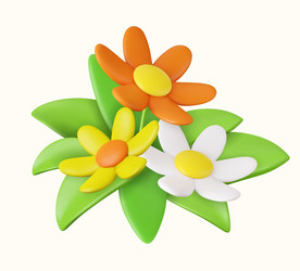 3d realistic daisies grass and leaves vector