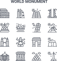 set 16 world monument concept line icons 64x64 vector