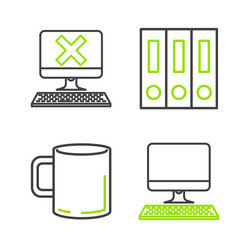 set line computer monitor with keyboard coffee vector image
