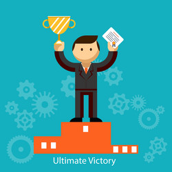 businessman winner with certificate and trophy vector